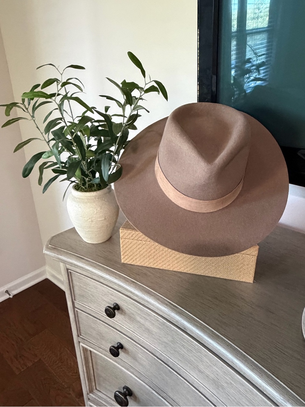 NWOT GIGI PIP Brown Wide-Brim Fedora with Matching Band
